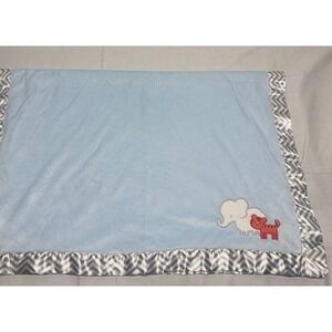 Carters Blue Elephant Tiger Baby Blanket Gray Chevron Satin Trim Just One You